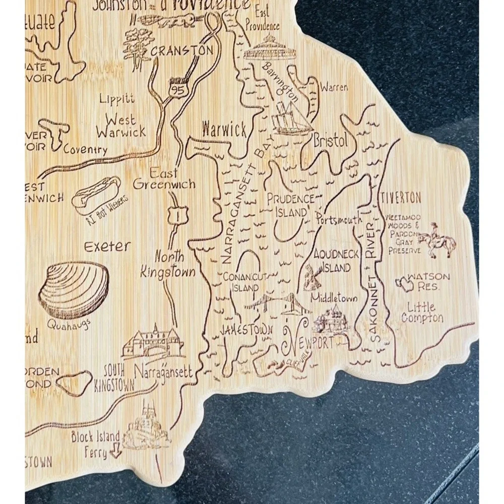Rhode Island Map Laser Engraved Wood Cutting Board Cheese Tray By Totally Bamboo